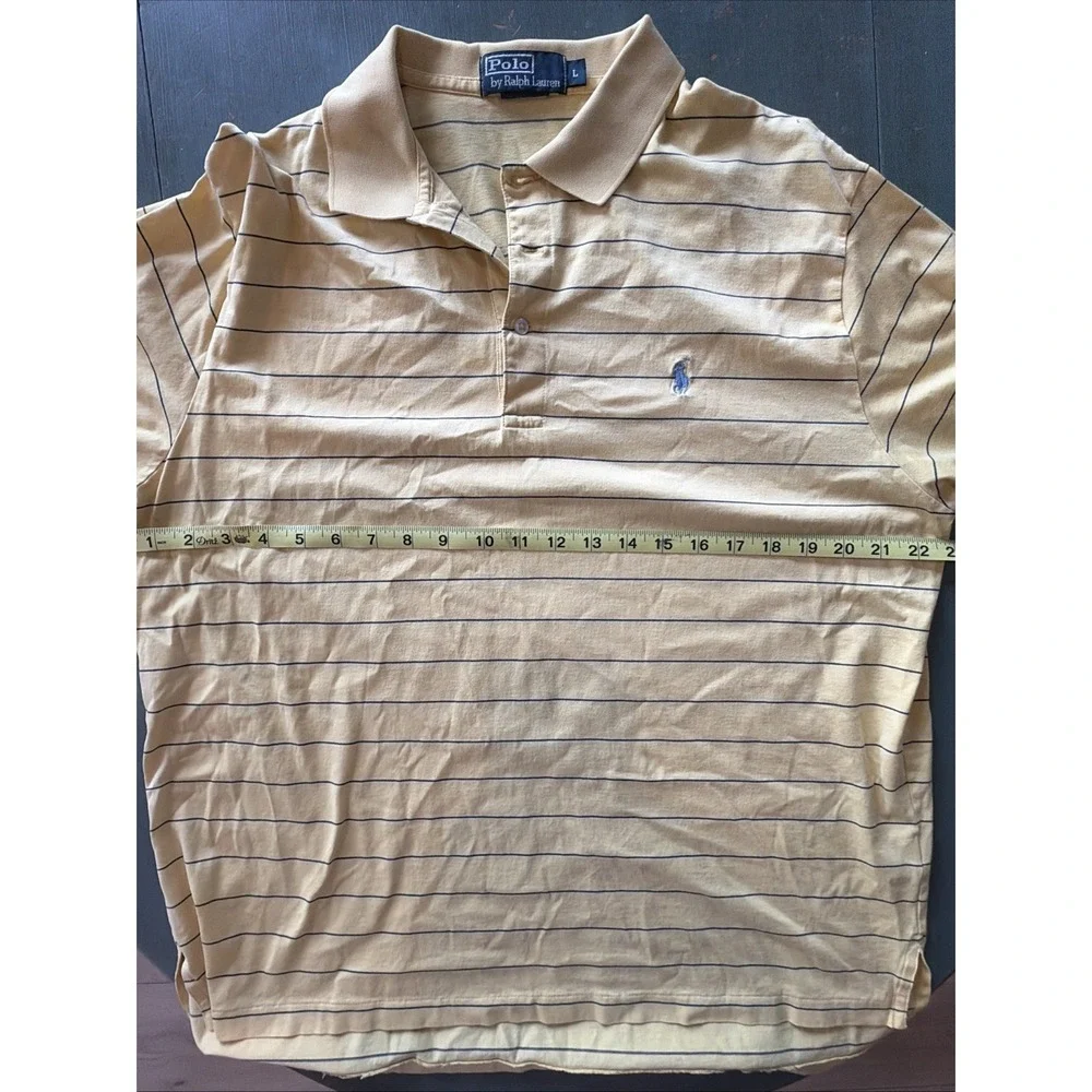 Polo By Ralph Lauren Men's Yellow And Blue Striped Short Sleeve Polo Size L Peru